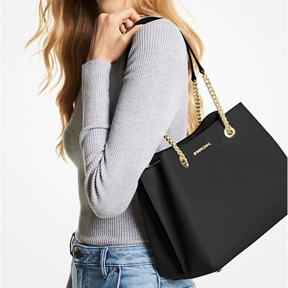 NWT Michael Kors Teagan Large Pebbled Leather Shoulder Bag Black. Chain Straps. - Picture 3 of 3